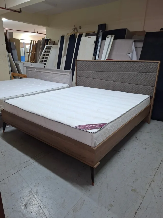 King Bed Frame with Upholstered Headboard and Mattress