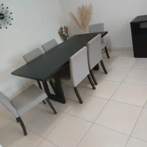 6-Seater Dining Set with Dark Wood Table and Fabric Chairs